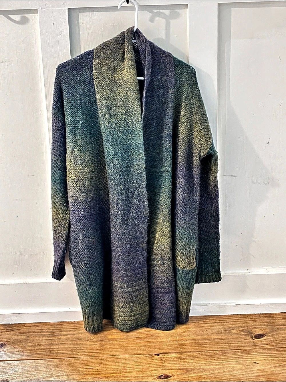 Mister Color Block Cardigan in Green & Purple XL